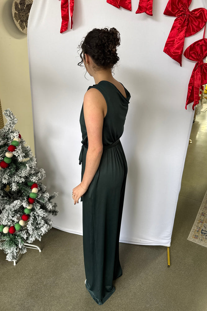 Cowl Neck Sleeveless Jumpsuit Teal