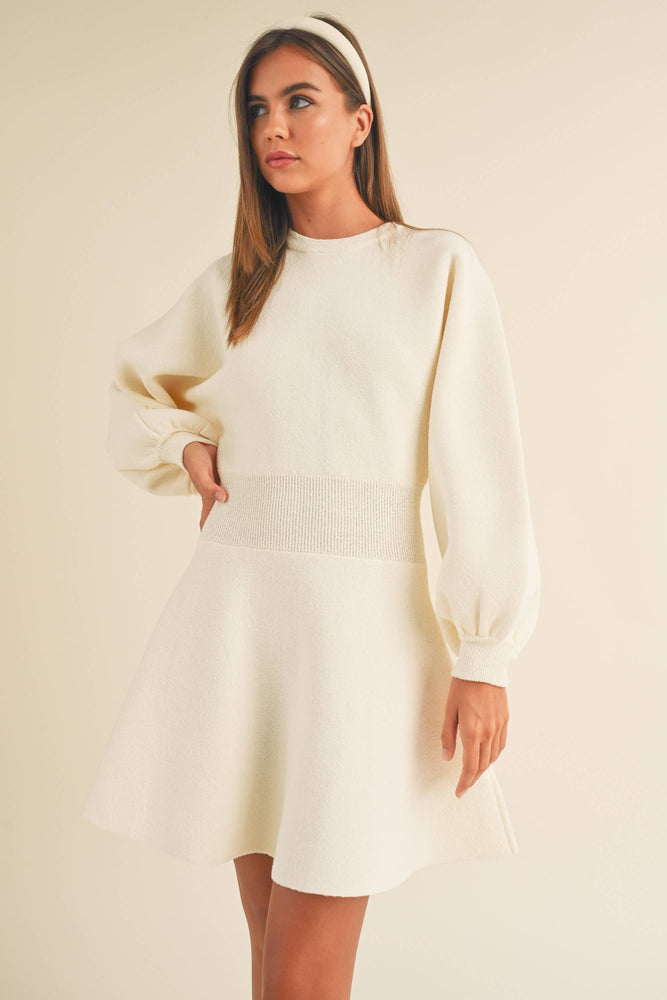Balloon Sleeve Sweater Dress Small / Cream
