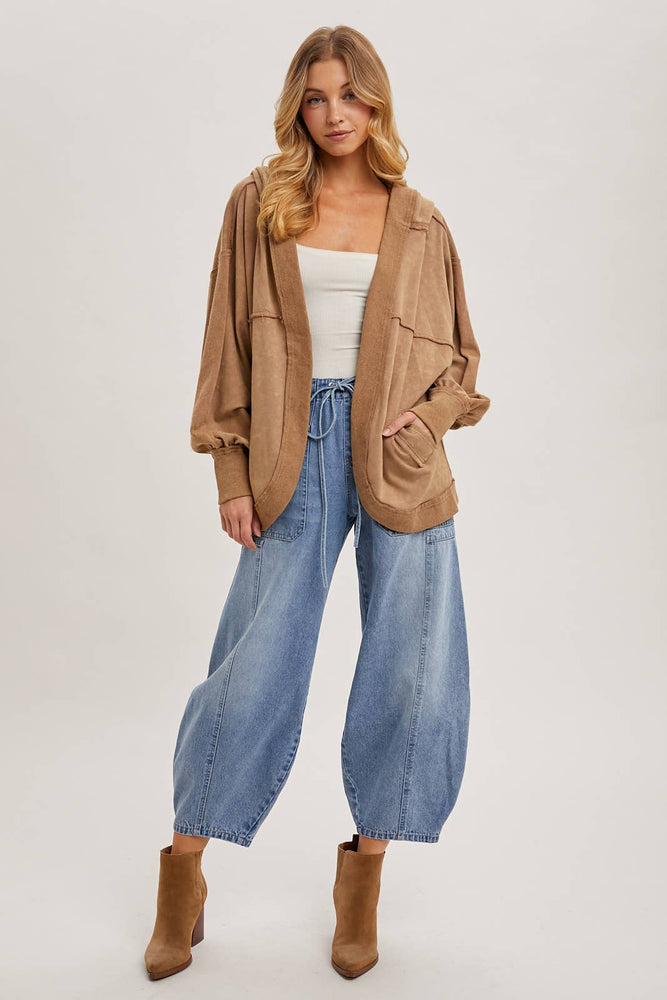 Sarah Mid Rise Drawstring Barrel Jeans