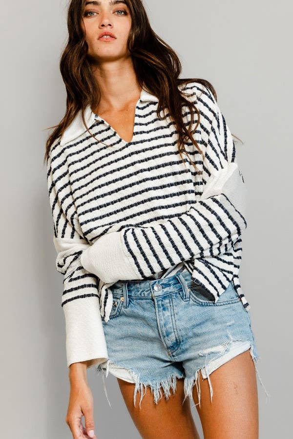 Relaxed Striped Top Black and White