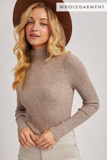 Mock Neck Ribbed Top Taupe and Black
