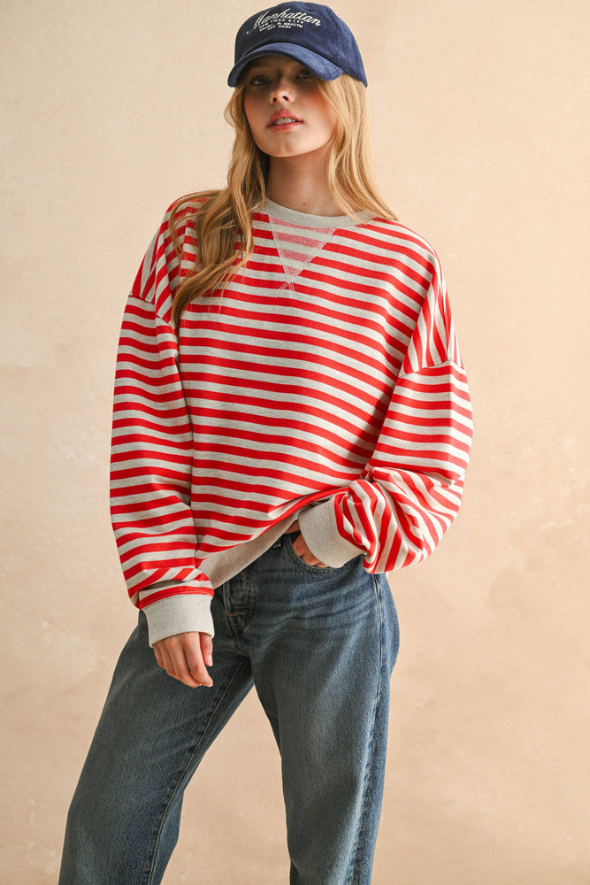 Striped Knit Long Sleeve Pullover