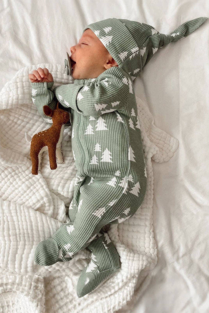 Organic Waffle 2-Way Zip Footie Alpine Trees