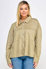 Plus Size Faux Suede Shacket Olive