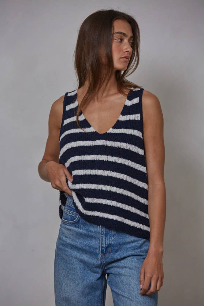 Knit Sweater Cotton Striped V-Neck Sleeveless Top