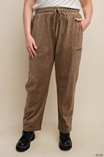 Plus Checkered Velvet Joggers Olive