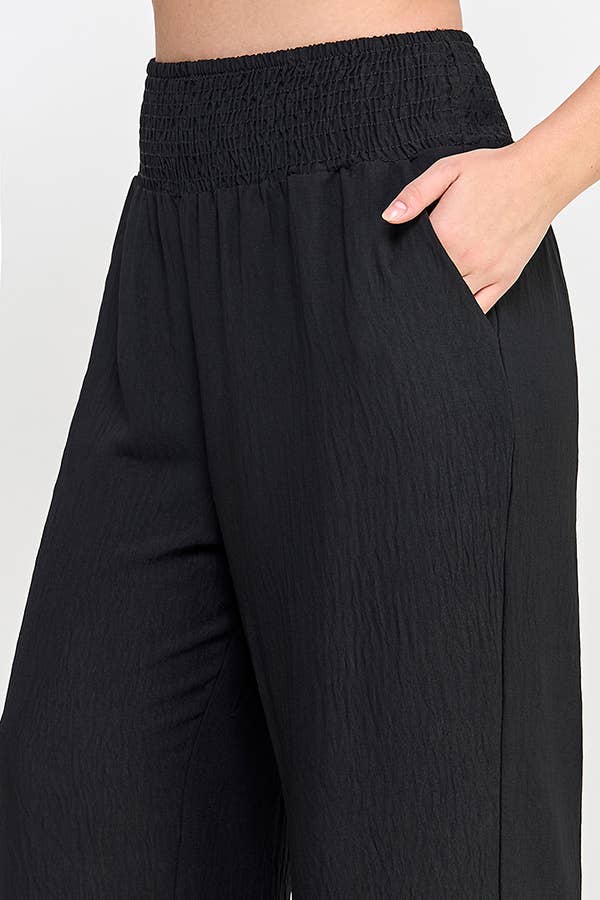 Plus Size Smocked Wide-Leg Pants Black