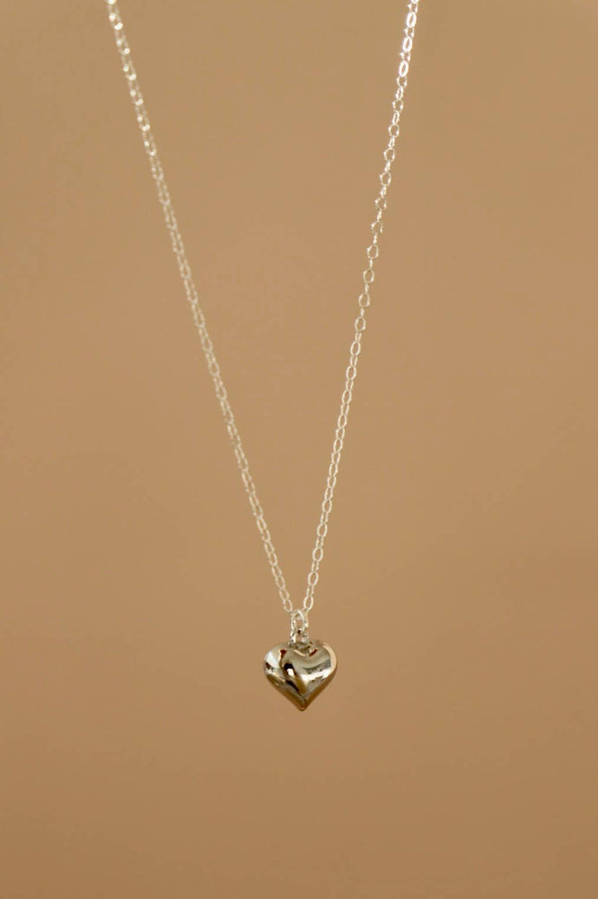 Silver Puff Heart Necklace