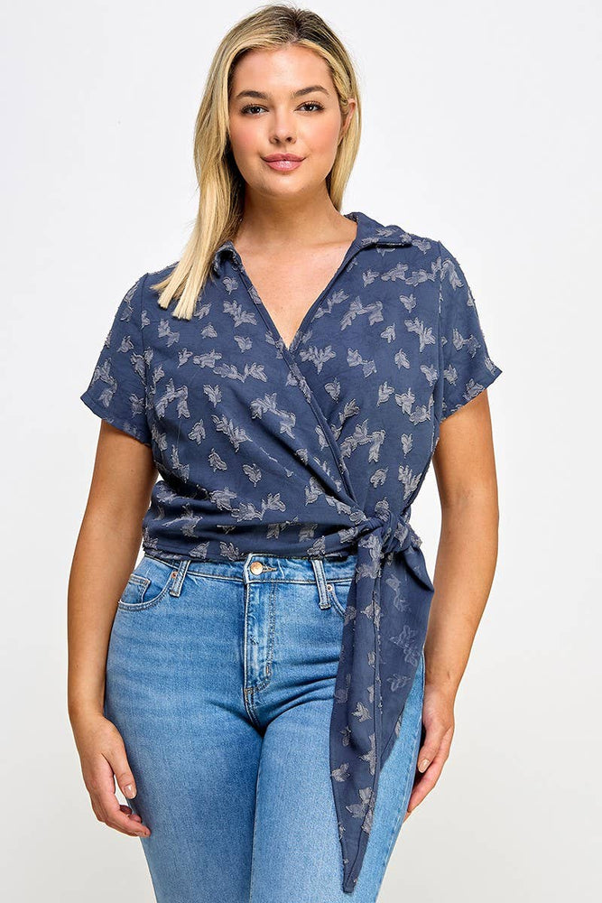 Plus Size Collar Wrap Side Tie Top