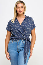 Plus Size Collar Wrap Side Tie Top