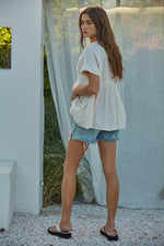 Woven Cotton Gauze Plunged V-Neck Button Top
