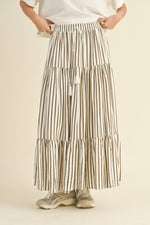 Striped Tiered Maxi Skirt Olive