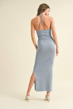 Ruched Halter Dress Blue