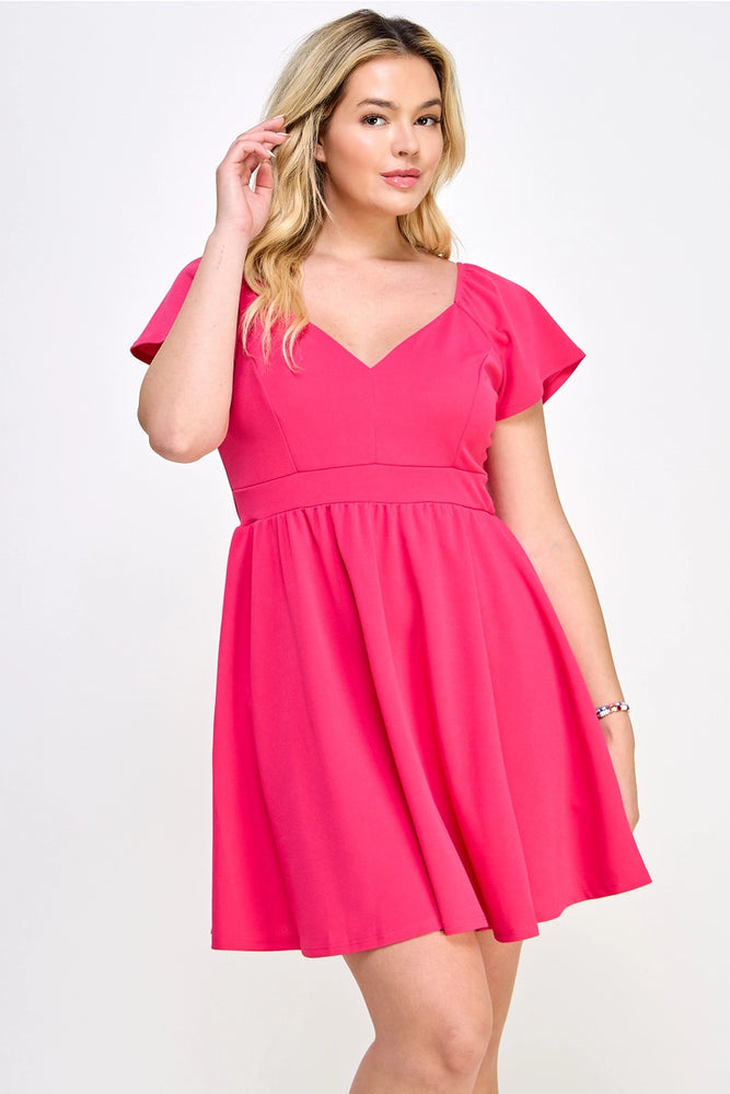 Plus Babydoll Fit and Flare Mini Dress Pink