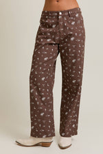 Mid Rise Cowboy Graphic Wide Leg Pants