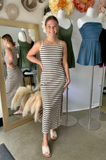 Ribbed Striped Midi Dress Black and Cream