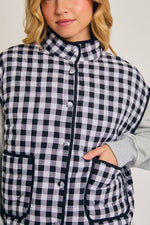 Drop Shoulder High Collared Quilt Vest Black and White