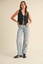 Tie Front Knit Vest Black