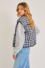 Drop Shoulder High Collared Quilt Vest Black and White