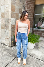 Maddy Washed Denim Cargo Joggers - Lilac&Lemon