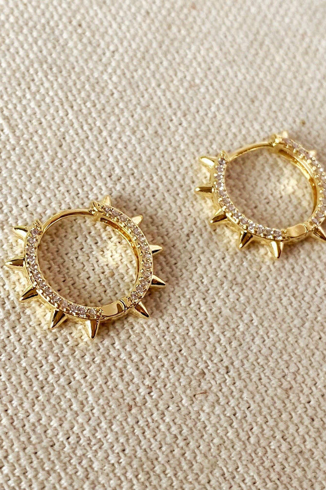 18k Gold Filled Spike Hoop Earrings With Cubic Zirconia Detail