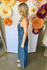 Criss Cross Back Denim Jumpsuit