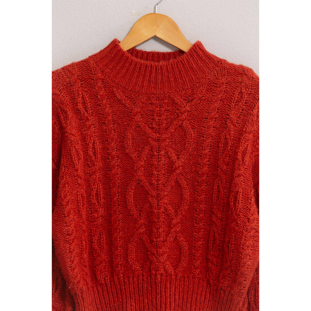 Red High Neck Cable Knit Sweater