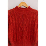 Red High Neck Cable Knit Sweater