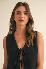Tie Front Knit Vest Black