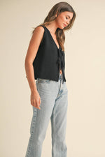 Tie Front Knit Vest Black