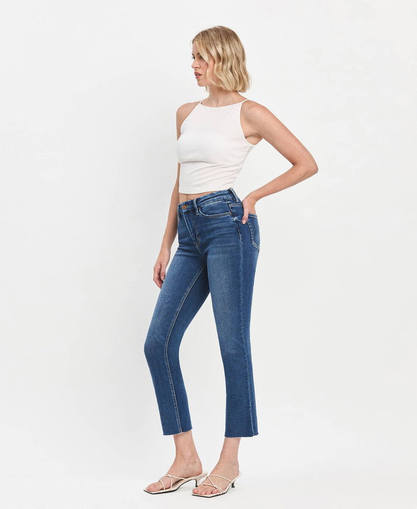 High Rise Crop Slim Straight Jeans