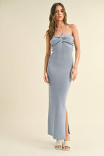 Ruched Halter Dress Blue