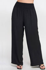 Plus Size Smocked Wide-Leg Pants Black