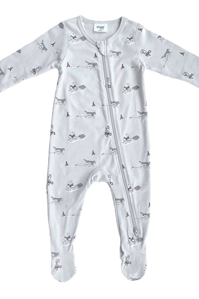PNW Baby Footed Zip Romper- Huskies