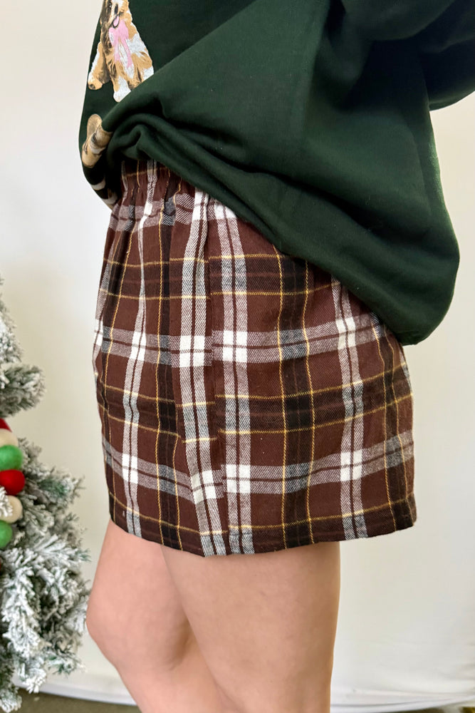 Button-Front Flannel Boxer Shorts Brown