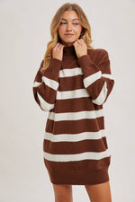 Turtleneck Striped Knit Sweater Dress