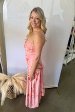 Strapless Floral Print Dress Pink and Orange