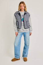 Drop Shoulder High Collared Quilt Vest Black and White
