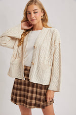 Button Down Cable Knit Cardigan