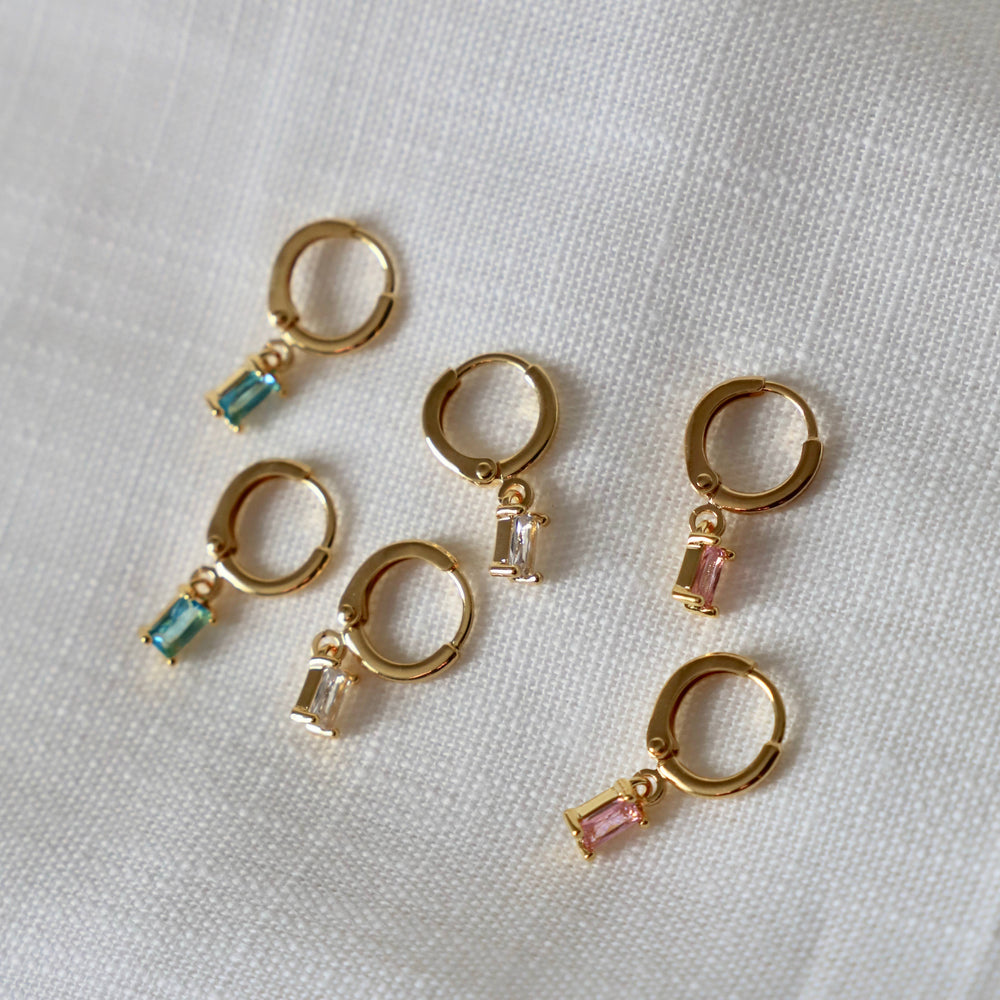 Rectangle CZ Baguette Huggie Earrings