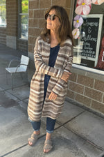 Striped Maxi Cardigan Brown and Cream
