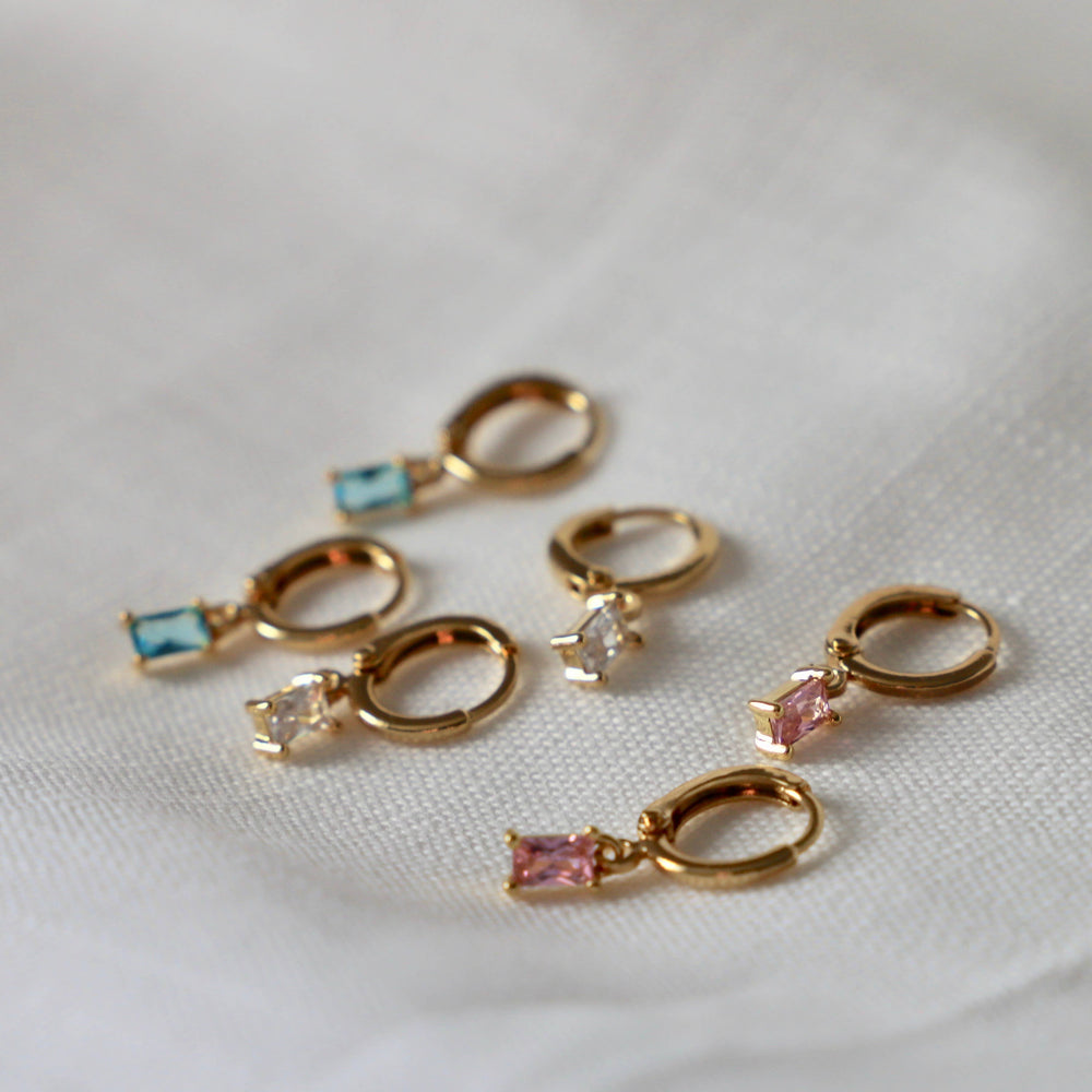 Rectangle CZ Baguette Huggie Earrings