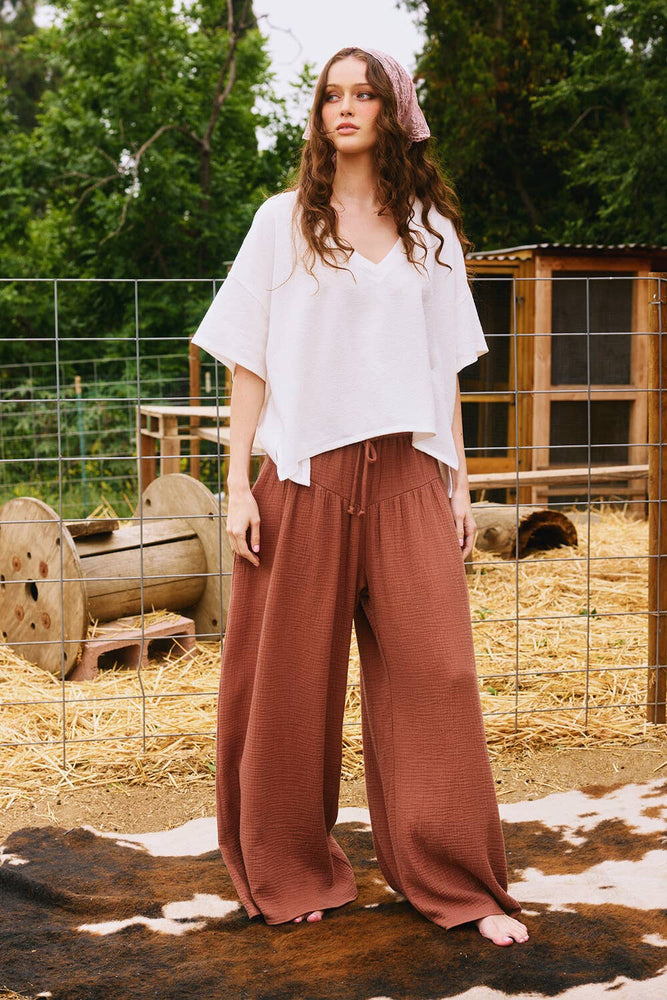 Wide Leg Cotton Gauze Pants