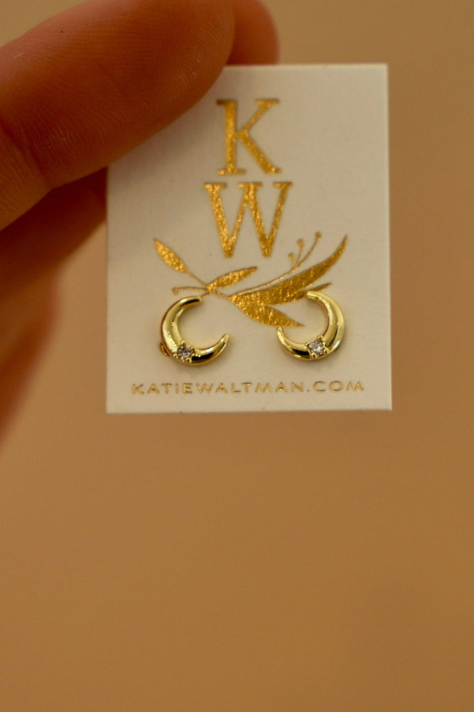 Crescent Moon CZ Studs