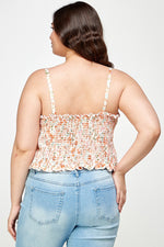 Plus Floral Satin Handkerchief Tank Top Ivory