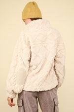 Fuzzy Fleece Cable Pattern Half Zip Top Cream