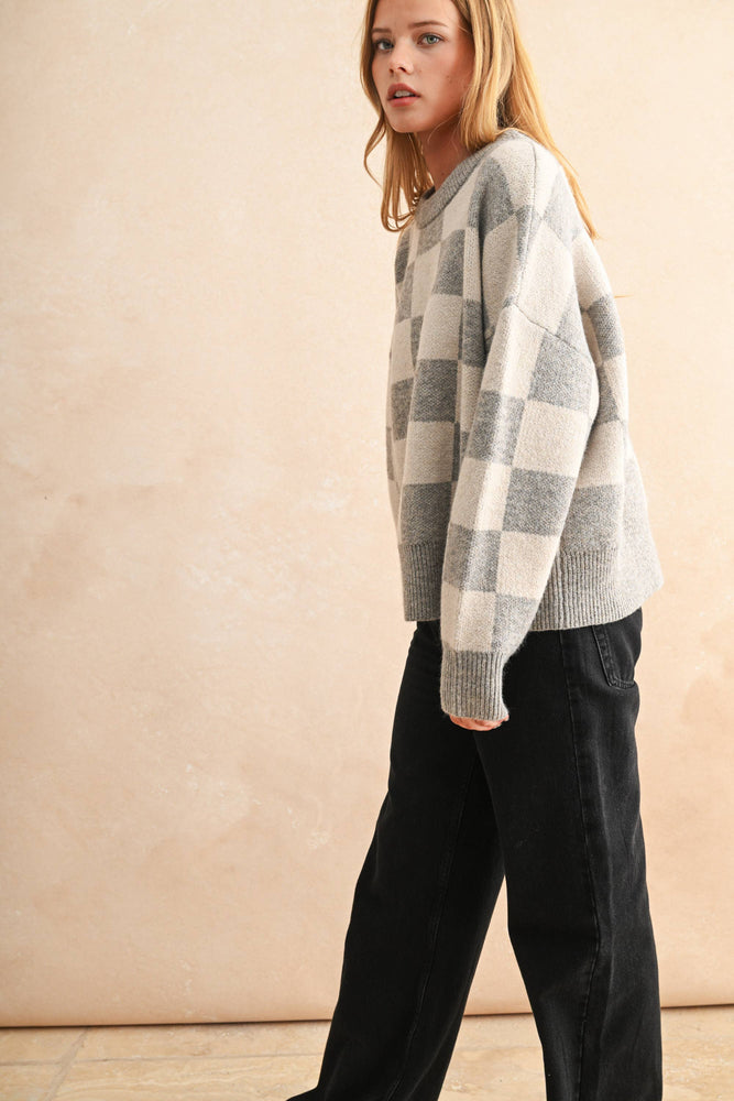 Checkered Pattern Knit Sweater