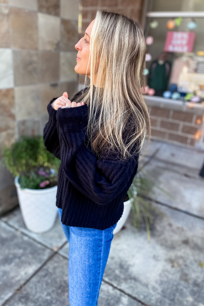 Molly Ribbed High Neck Sweater Black