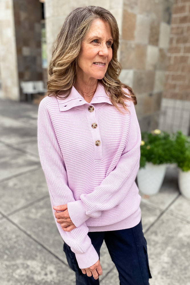 Renee Lilac Button Up Collared Sweater