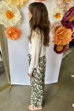 High Waist Wide Leg Satin-Like Pant Sage Print